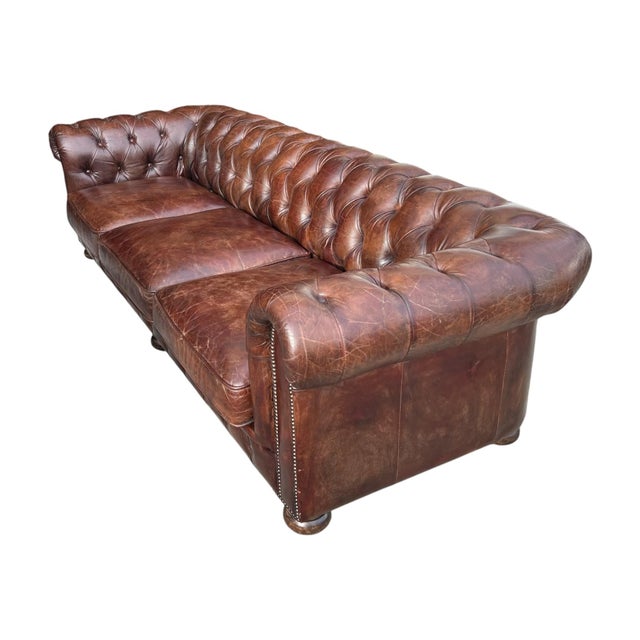 1970s 1970s Classic Chesterfield Leather Sofa – Tufted Back, Rolled Arms For Sale - Image 5 of 15