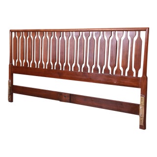 John Stuart Mid-Century Modern Sculpted Walnut King Size Headboard For Sale