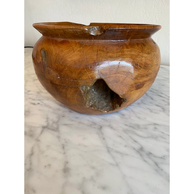 Vintage 1970s Live Edge Handcarved Olivewood Burl Bowl For Sale - Image 11 of 11