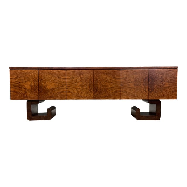 1990s Refinished Walnut and Burl Sideboard Credenza For Sale