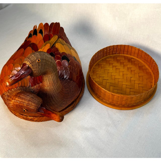 Asian Folk Art Duck Wicker Lidded Basket For Sale - Image 10 of 11