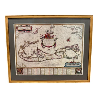 17th Century Willem Janszoon Blaeu (Dutch, 1571–1638) “Mappa Aestivarum Insularum Alias Bermudas,” C. 1635–1650 Hand-Colored Copperplate Engraving For Sale
