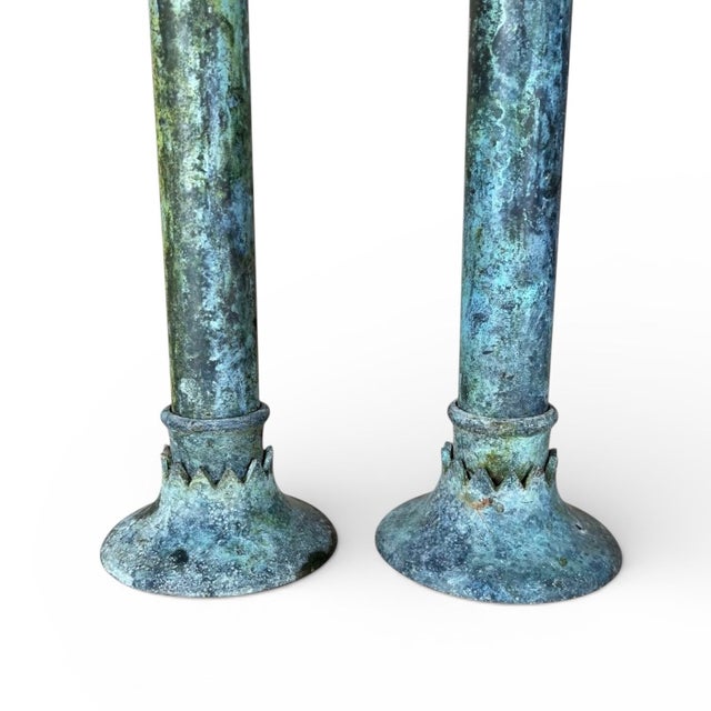 Vintage Sculpted Verdigris Metal Candleholders - A Pair For Sale - Image 4 of 5
