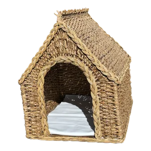 Mid Century Modern Boho Bamboo Wicker Dog House