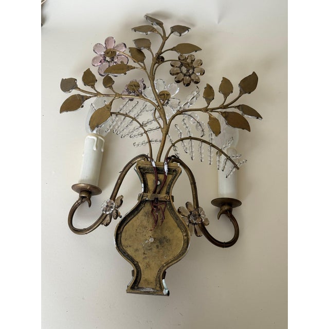 Italian Wall Sconces with Amethyst and Smoky Glass Blossoms, 1950s, Set of 2 For Sale - Image 11 of 18