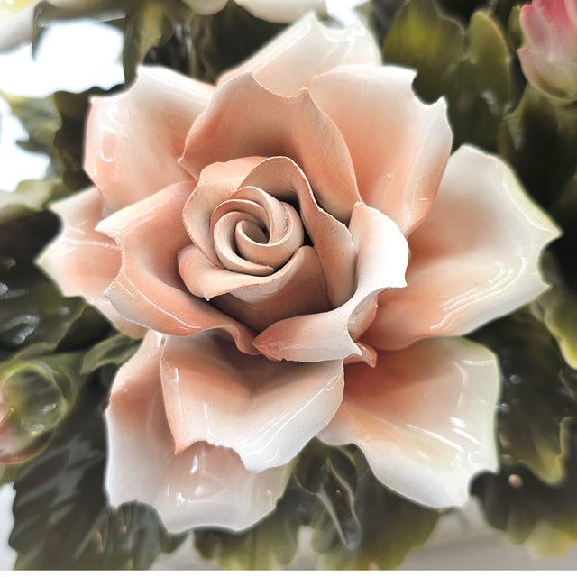 VTG Large Italian Porcelain Rose Bouquet Basket Centerpiece Capodimonte 22.5” For Sale - Image 9 of 18