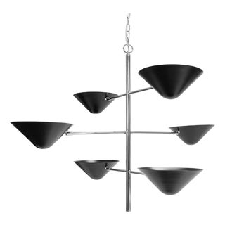 Matthew Izzo Home Avalon Black Inverted Shade and Nickel Frame Pendant Light For Sale