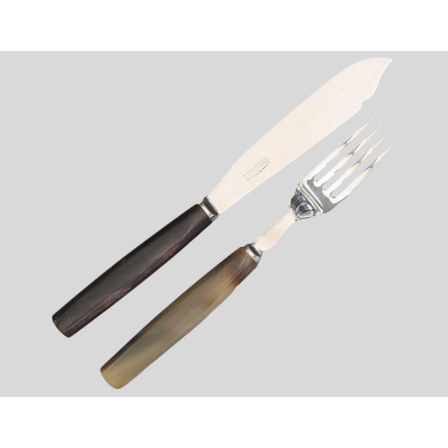 Brown Vintage English Polished Natural Horn Cutlery, Service for 12 For Sale - Image 8 of 11