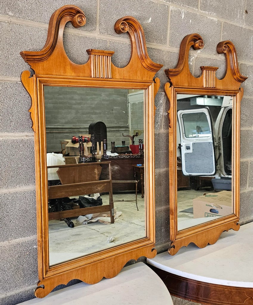 Pair Kling Factories Chippendale Maple Scroll Ears Wall Mirrors