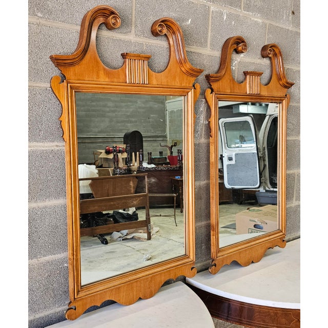 Chippendale Pair Kling Factories Chippendale Maple Scroll Ears Wall Mirrors For Sale - Image 3 of 12
