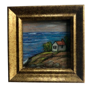 "Living on the Edge" Contemporary Coastal Landscape Color Pencil Drawing by Nancy Smith, Framed For Sale