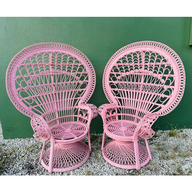 Vintage Miami Beach Peacock Chairs Flamingo Color - A Pair For Sale - Image 9 of 9
