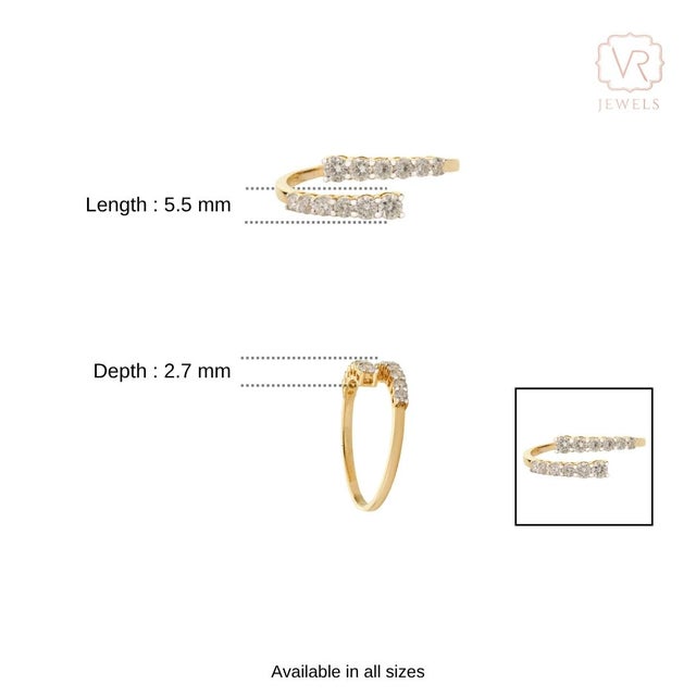 18k Yellow Gold Open Wrap Round Brilliant Diamond Bypass Ring Size 8 For Sale - Image 10 of 14