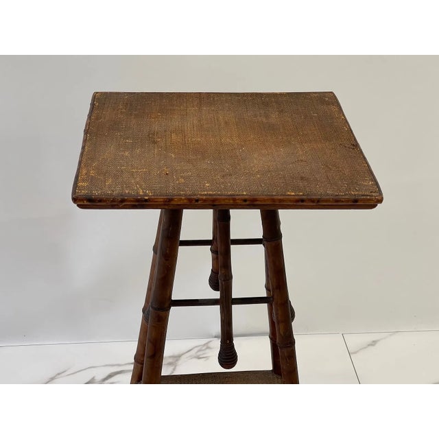 A versatile Rustic Wethered hand-crafted Victorian Bamboo Side, Accent Table with Shelf. Signe JD.