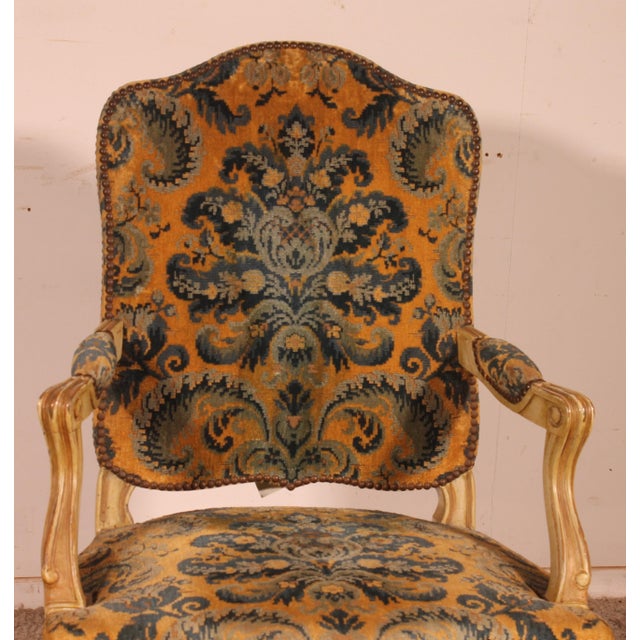19th Century Louis XV Carved and Painted Armchair For Sale - Image 6 of 12