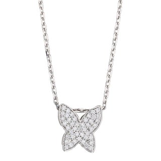 New 0.20ctw Diamond Butterfly Pendant Necklace 14k Gold Cable Chain 17"-18" For Sale