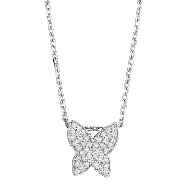 New 0.20ctw Diamond Butterfly Pendant Necklace 14k Gold Cable Chain 17"-18" For Sale