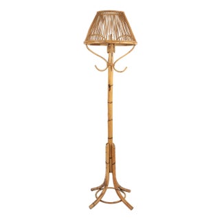 Mid-Century Bamboo and Rattan Floor Lamp in the style of Franco Albini, Italy, 1960s For Sale