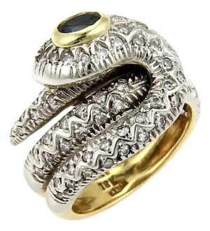Diamond & Sapphire 18k Two Tone Gold Multi Row Snake Ring