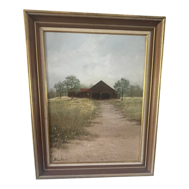 Vintage Farmhouse Large Oil Painting on Canvas by David W. Knowlton III For Sale