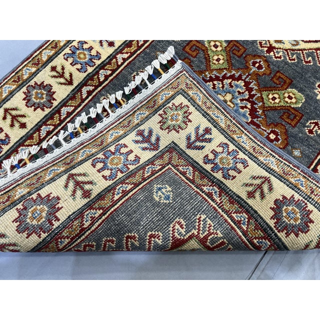 Charcoal Gray and Cream Kazak Wool Runner Rug With Tribal Motifs, 2'8" X 6'8" For Sale - Image 18 of 18
