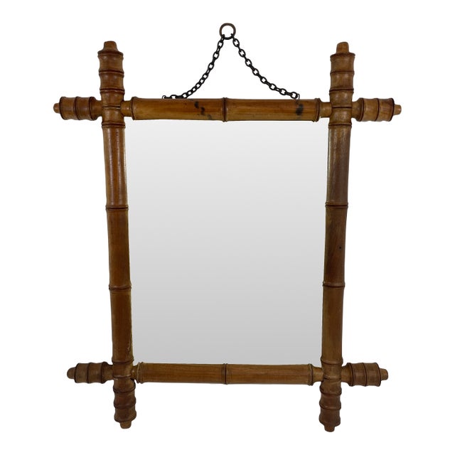 Antique French Faux Bamboo Turned Wood Wall Mirror For Sale