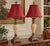 Hollywood Regency Late 20th Century Neoclassical Cream Crackle Urn Lamps With Deep Red Bell Shades - Pair For Sale - Image 3 of 6