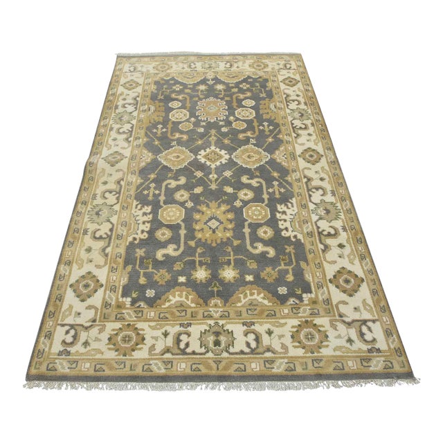 Oushak Rug 5’2” X 8’2” Gray Wool Traditional Hand-Knotted Oriental Carpet For Sale