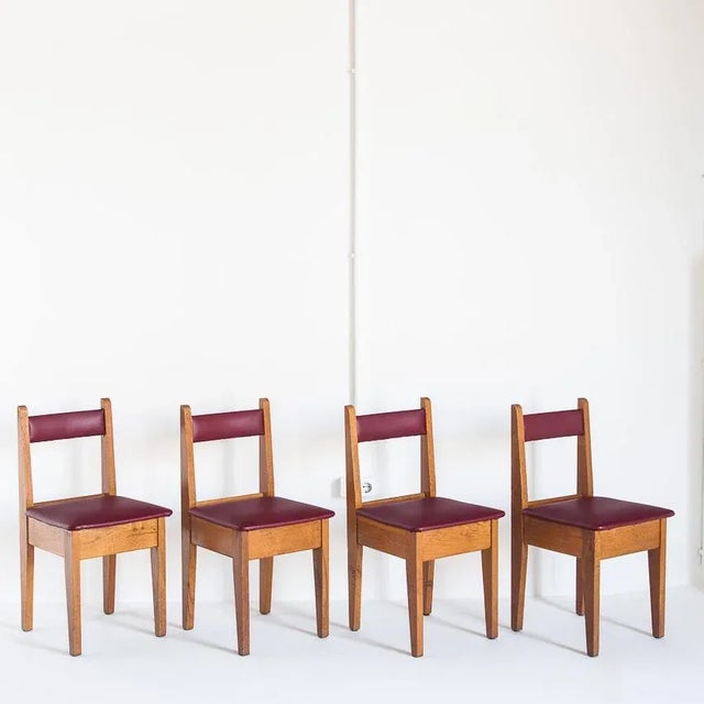 Vintage French Chairs in Oak & Imitation Leather, 1950s, Set of 4 For Sale - Image 9 of 9