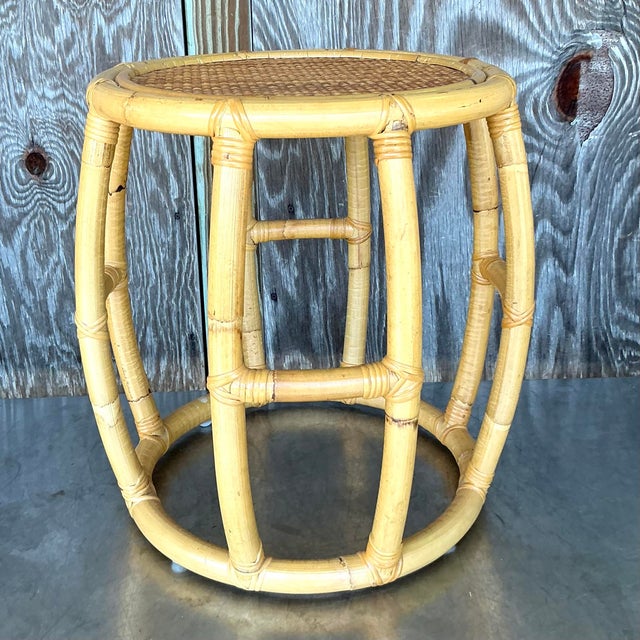 Coastal Vintage Coastal Rattan Side Table For Sale - Image 3 of 6