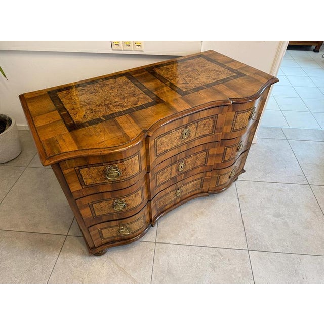 Baroque Chest of Drawers in Fruitwood Marquetry and Walnut For Sale - Image 6 of 18