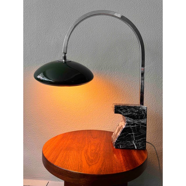 Arc Table Lamp with Green Chrome & Marble Shade by Luis Pérez de la Oliva for Grin Luz, 1960s For Sale - Image 9 of 18