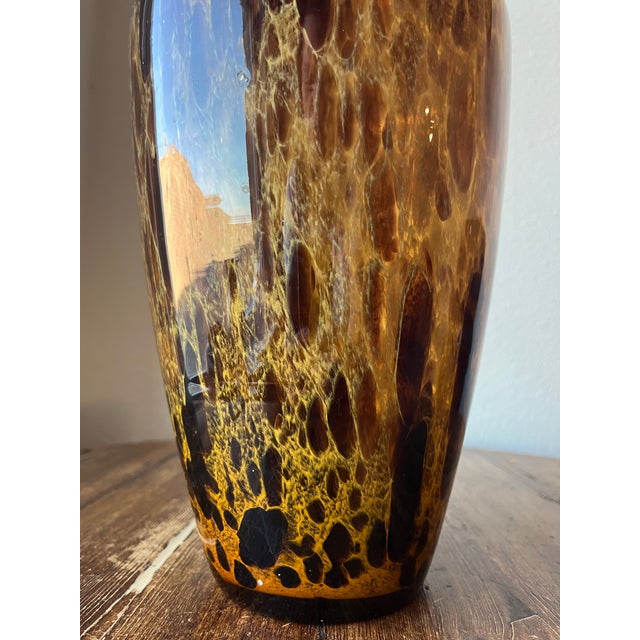 Glass Vintage Amber, Gold and Brown Tortoise Art Glass Vase in the Style of Murano For Sale - Image 7 of 9