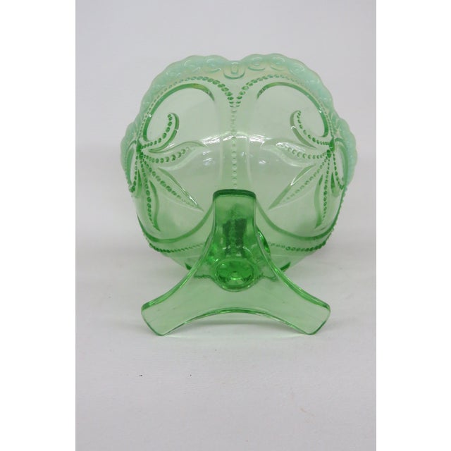 Jefferson Glass Beaded Fleur De Lis Green Opalescent Candy Compote Bowl 4568b For Sale - Image 9 of 18