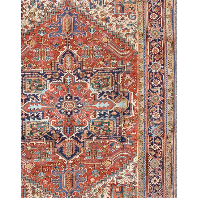 Antique Colorful Persian Heriz Rug With Geometric Patterns and Intricate Design 8'3 X 10'4 For Sale - Image 4 of 8