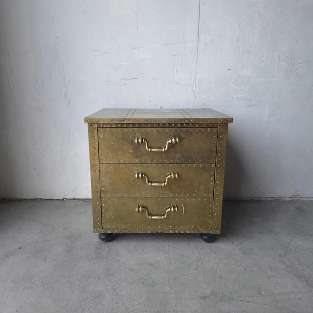 Mid-Century Modern 1970s Brass Clad Three-Drawer Chest by Sarreid For Sale - Image 3 of 10