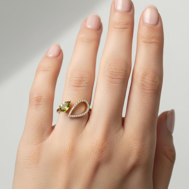 Not Yet Made - Made To Order Pear Peridot 14k Gold Ring, Size 7.5 For Sale - Image 5 of 8