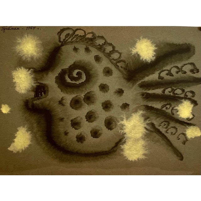 Michail Grobman, Post Soviet Nonconformist Avant Garde Russian Israeli Gouache Painting Grobman, 1964 For Sale