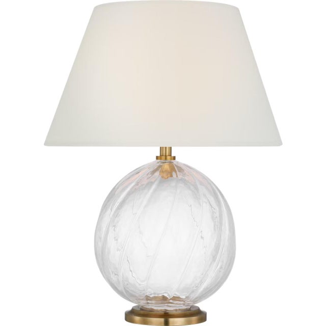 Transitional Julie Neill by Visual Comfort Signature Talia Small 13" Cordless Accent Lamp in Clear Glass with Linen Shade For Sale - Image 3 of 3
