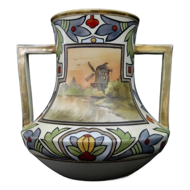 Early 20th Century Hand Painted Nippon Cabinet Vase For Sale
