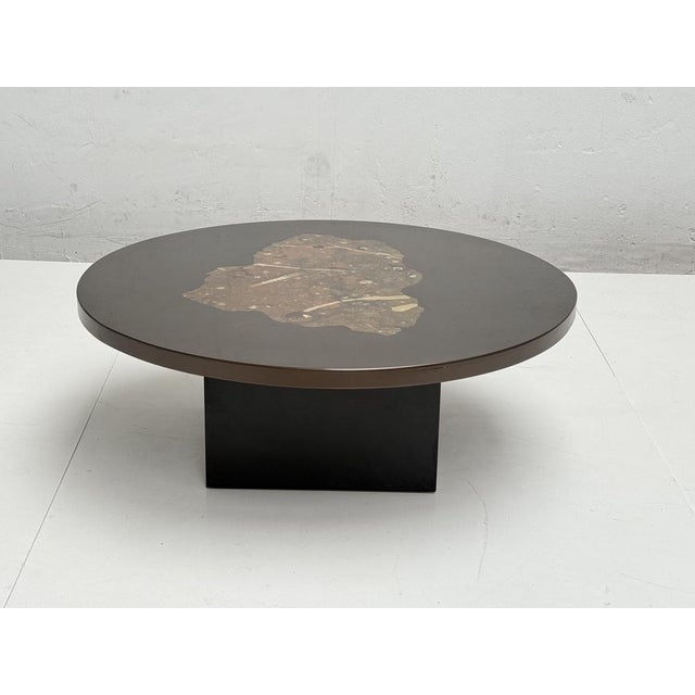 Plastic Belgian Artisan Coffee Table with Inlaid Fossilized Stone, 1970s For Sale - Image 7 of 15
