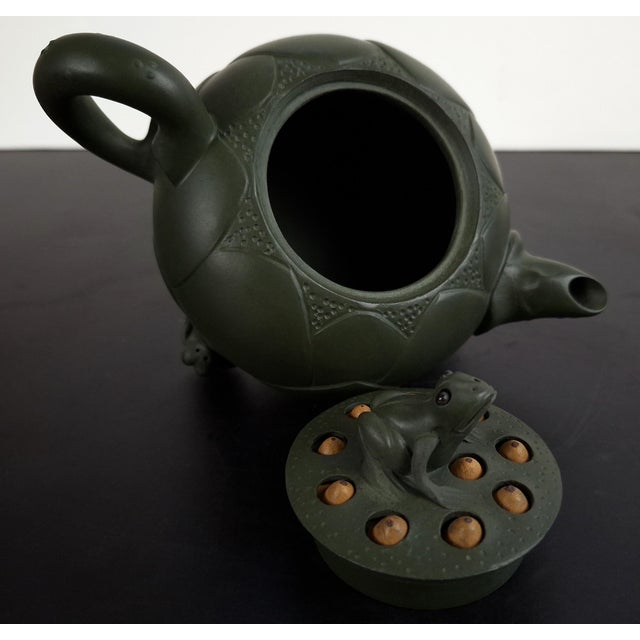 Sculpture Materials Chinese Yixing Zisha Lotus Flower Frogs Teapot For Sale - Image 7 of 8