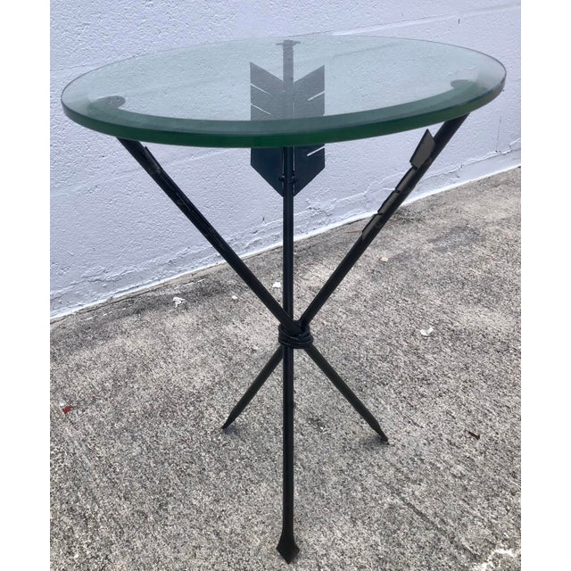 Vintage Mid Century Black Iron & Glass Arrow Side/End Accent Table For Sale In West Palm - Image 6 of 7