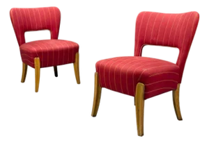 Pier Luigi Colli, Maple, Red Fabric, Low Lounge Chairs, Italy, 1950s