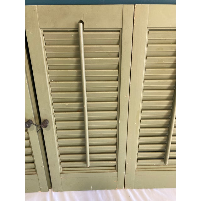 Vintage Green Louvered Wood Shutters – A Pair For Sale - Image 4 of 12