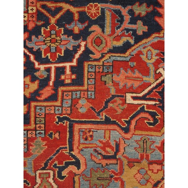 Textile Antique Persian Heriz Carpet Handmade Wool Oriental Rug, Navy, Light Blue, Gold For Sale - Image 7 of 18
