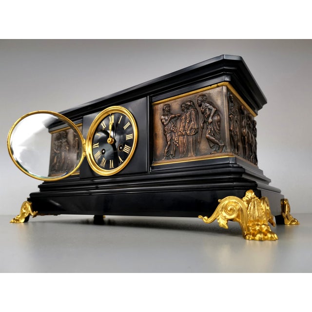 Antique French Bronze and Marble Mantel Clock by Ferdinand Barbedienne, 19th Century For Sale - Image 5 of 10