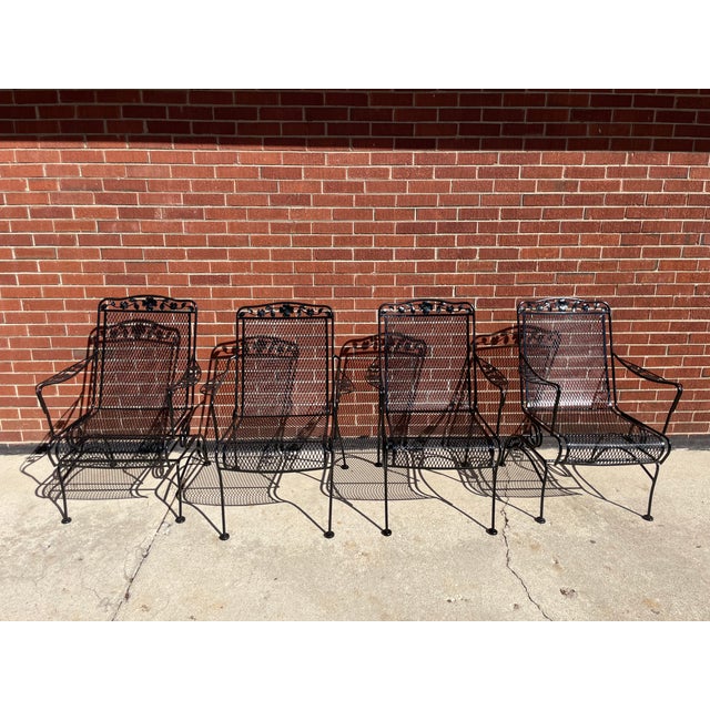 1980s Meadowcraft Dogwood Patio Wrought Iron Dining Set 4 Chairs Table, Attributed For Sale - Image 5 of 10