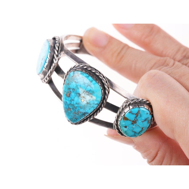 Native American 6 7/8" Vintage Navajo Sterling and Turquoise Bracelet x For Sale - Image 3 of 9
