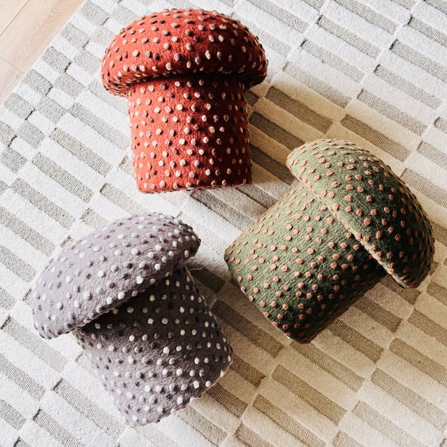 Mushroom Ottoman in Sequoia Wool Dot For Sale - Image 13 of 14